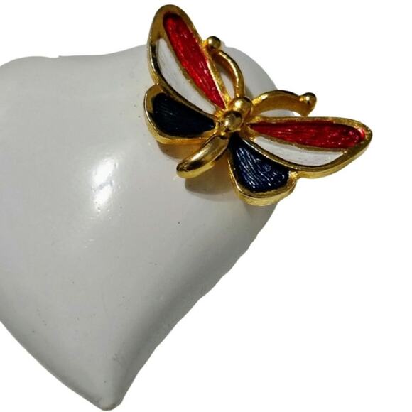 1970s Lisa Heart Brooch Removable Butterfly Lapel Pin Metal Alloy Enamel Vintage - Picture 3 of 8